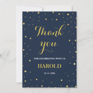 Modern Gold Confetti Navy 50th Surprise Birthday Thank You Card