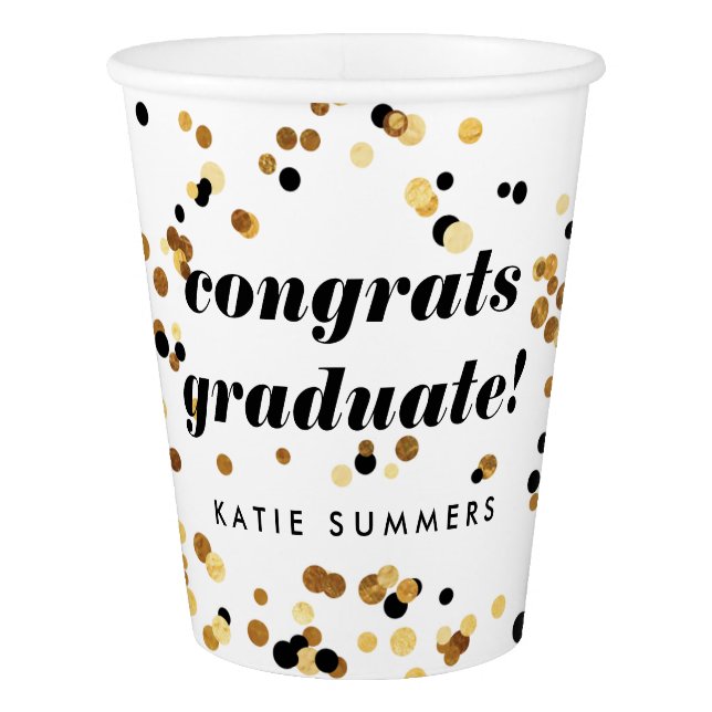 Modern Gold Confetti Personalized Party Cup (Front)