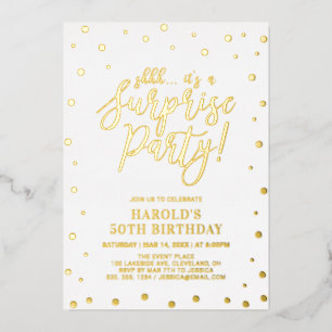 Modern Gold Confetti Surprise Birthday Party Foil Invitation