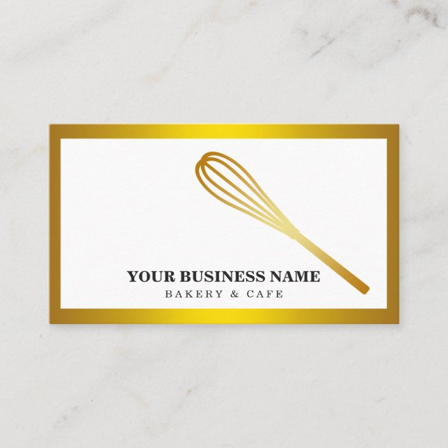 Modern Gold Confetti Whisk Pastry Chef Bakery Business Card (Front)