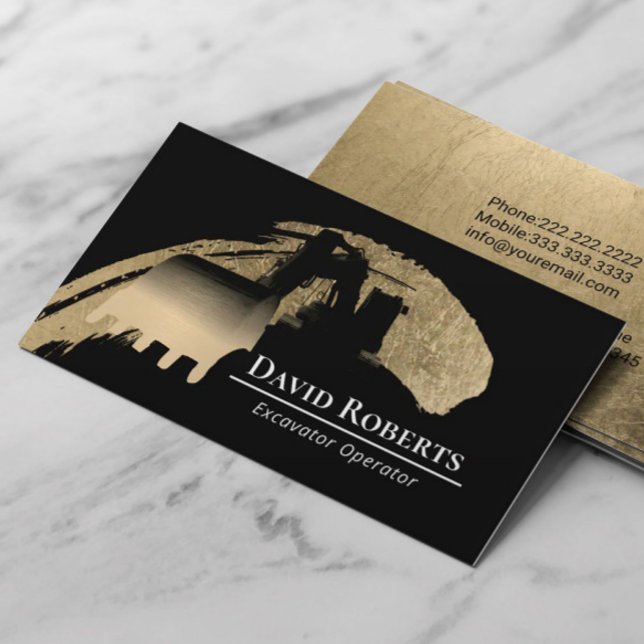Modern Gold Construction Excavator Plant Operator Business Card (Creator Uploaded)