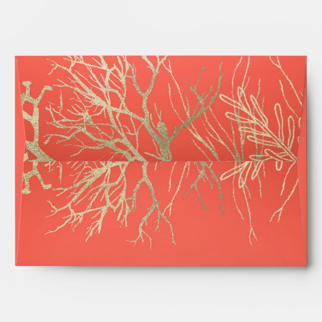Modern Gold Coral Orange Elegant Beach Wedding Envelope (Back (Top Flap))