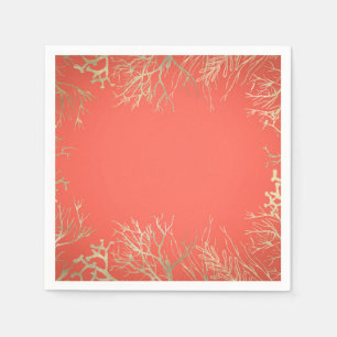 Modern Gold Coral Orange Elegant Beach Wedding Napkins