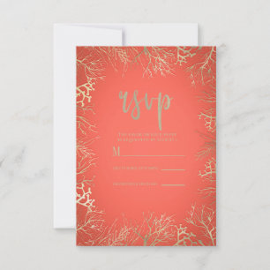 Modern Gold Coral Orange Elegant Beach Wedding RSVP Card