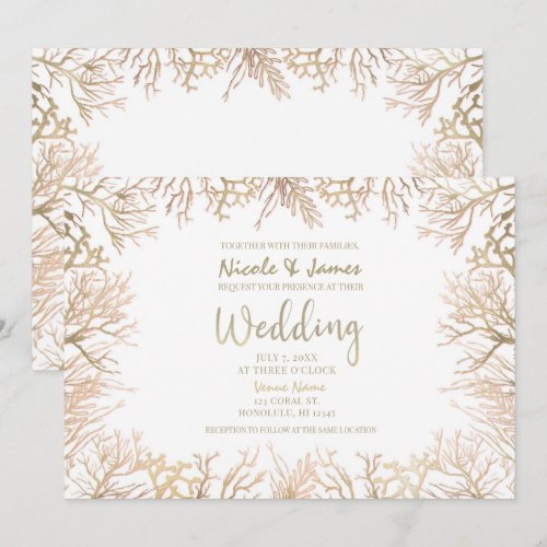 Modern Gold Coral White Elegant Beach Wedding 