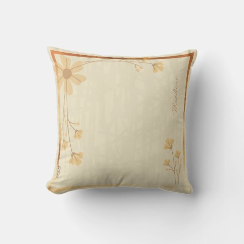 Modern Gold Cream Abstract Floral Pattern Throw Pillow