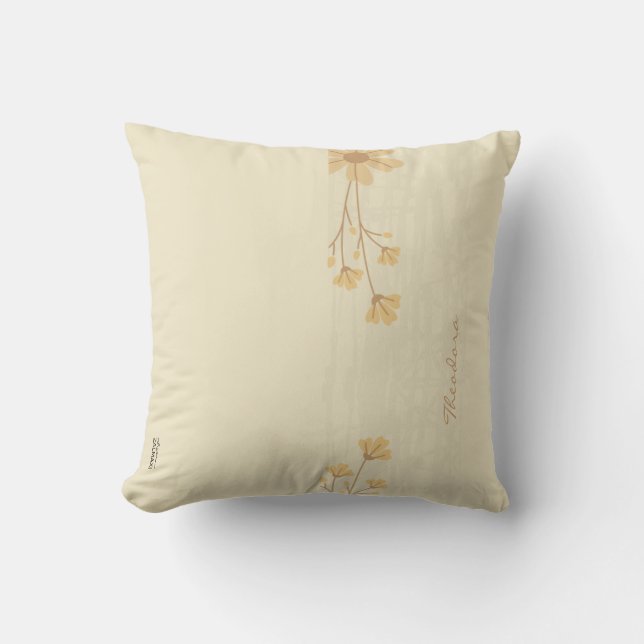 Modern Gold Cream Abstract Floral Throw Pillow (Front)