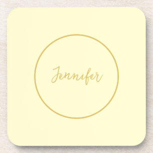 Modern Gold & Cream Color Calligraphy Plain Unique Beverage Coaster