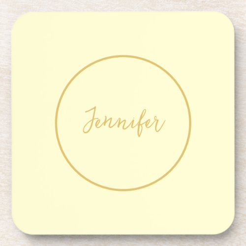 Modern Gold  Cream Color Calligraphy Plain Unique Beverage Coaster