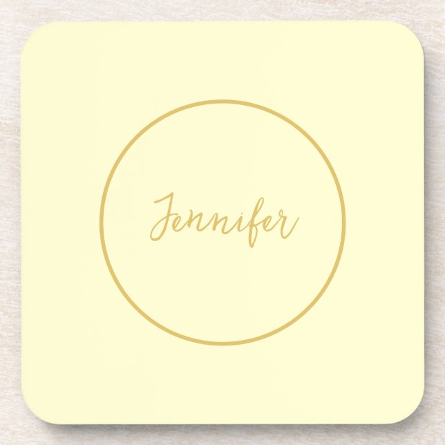 Modern Gold & Cream Color Calligraphy Plain Unique Beverage Coaster (Front)