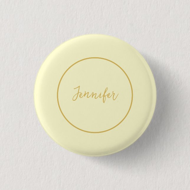 Modern Gold & Cream Color Calligraphy Plain Unique Button (Front)