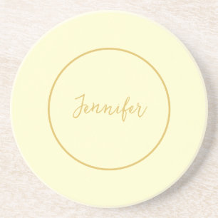 Modern Gold & Cream Color Calligraphy Plain Unique Coaster