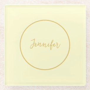 Modern Gold & Cream Color Calligraphy Plain Unique Glass Coaster