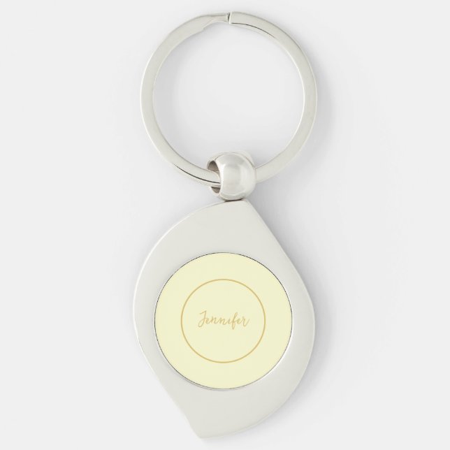 Modern Gold & Cream Color Calligraphy Plain Unique Keychain (Front)