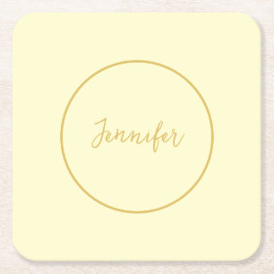 Modern Gold & Cream Color Calligraphy Plain Unique Square Paper Coaster