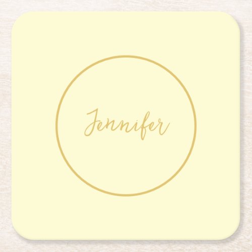 Modern Gold  Cream Color Calligraphy Plain Unique Square Paper Coaster