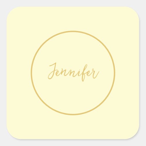 Modern Gold  Cream Color Calligraphy Plain Unique Square Sticker