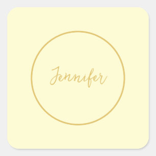 Modern Gold & Cream Color Calligraphy Plain Unique Square Sticker