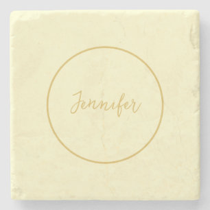 Modern Gold & Cream Color Calligraphy Plain Unique Stone Coaster