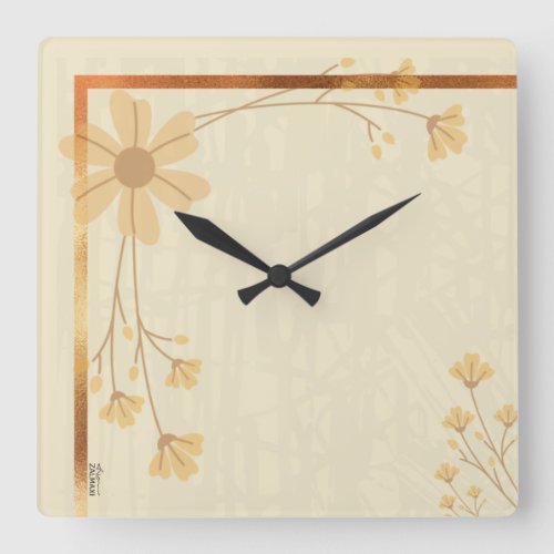 Modern Gold Cream Floral Square Wall Clock
