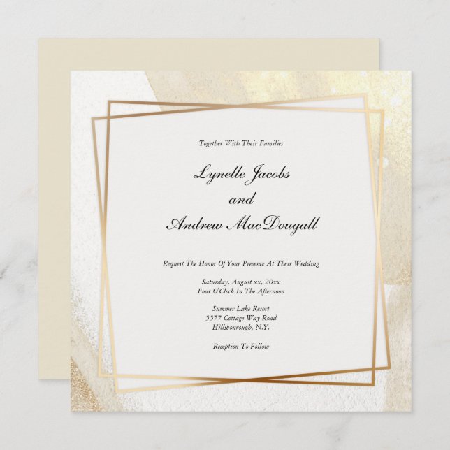 Modern Gold & Cream Framed Wedding Invitation (Front/Back)