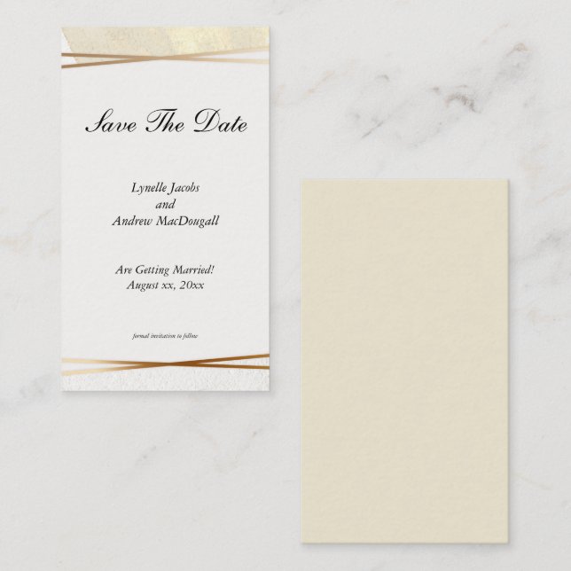 Modern Gold & Cream Framed Wedding Save-The-Date Note Card (Front/Back)