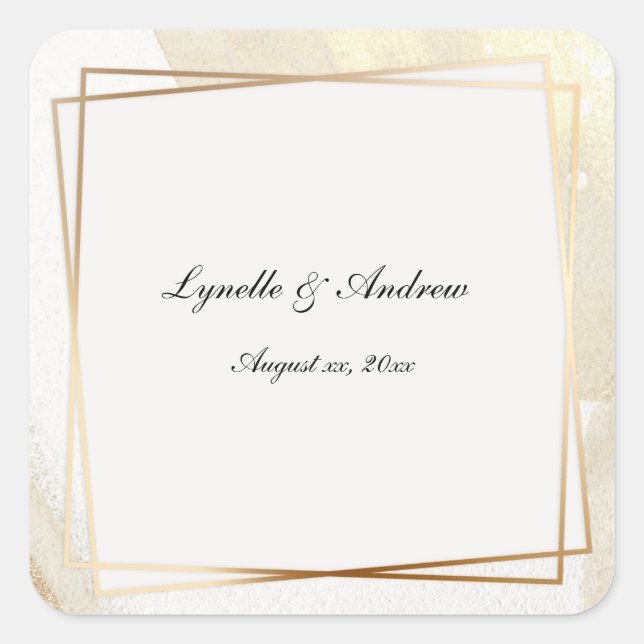 Modern Gold & Cream Framed Wedding  Square Sticker (Front)