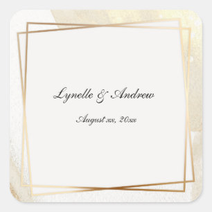 Modern Gold & Cream Framed Wedding Square Sticker