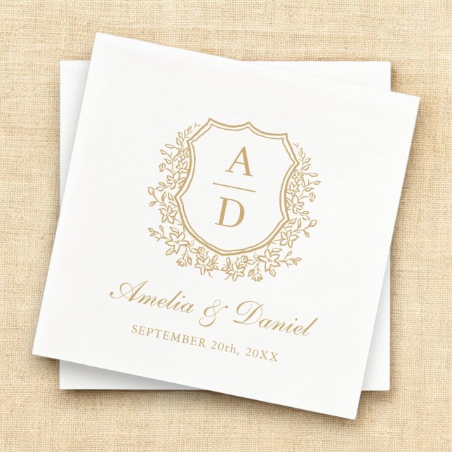 Modern Gold Crest Elegant Monogram Wedding  Napkins (Creator Uploaded)