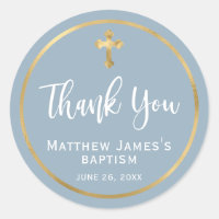 Modern Gold Cross Light Dusty Blue Boy Baptism