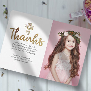 Modern Gold Cross Photo Confirmation Thank You Card