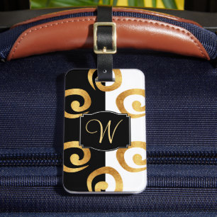 Modern Gold Curls Pattern with Custom Monogram Luggage Tag
