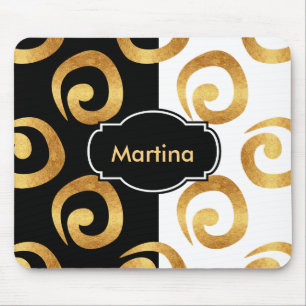 Modern Gold Curls Pattern with Custom Monogram Mouse Pad