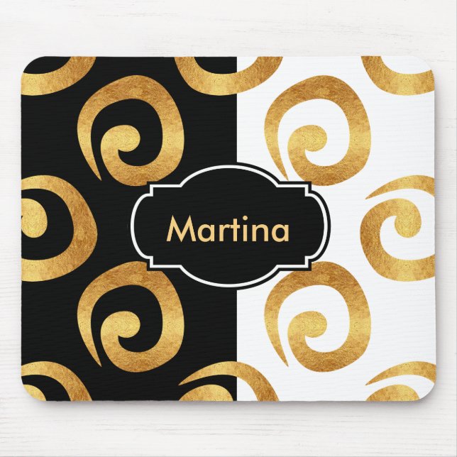 Modern Gold Curls Pattern with Custom Monogram Mouse Pad (Front)