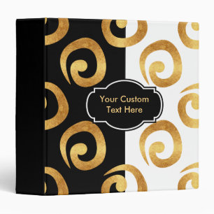 Modern Gold Curls Pattern with Custom Text 3 Ring Binder
