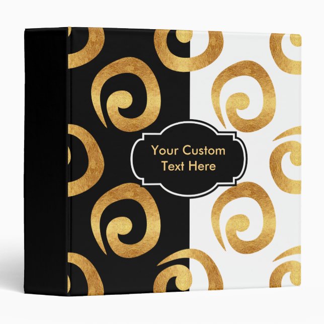Modern Gold Curls Pattern with Custom Text 3 Ring Binder (Front/Spine)