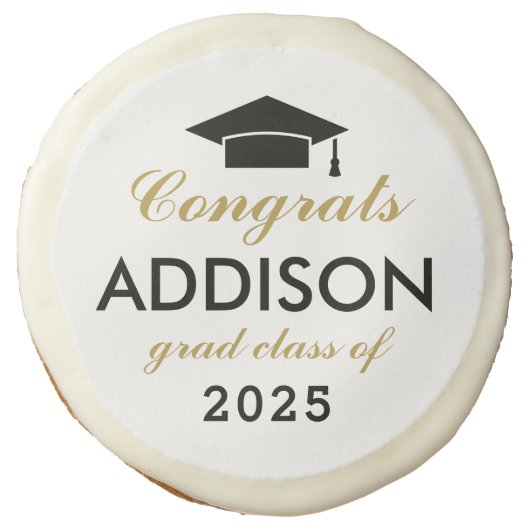 Modern Gold Custom Congrats Graduation Party Sugar Cookie (Front)