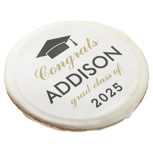 Modern Gold Custom Congrats Graduation Party Sugar Cookie (Angled)