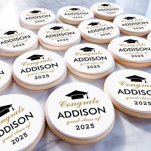 Modern Gold Custom Congrats Graduation Party Sugar Cookie