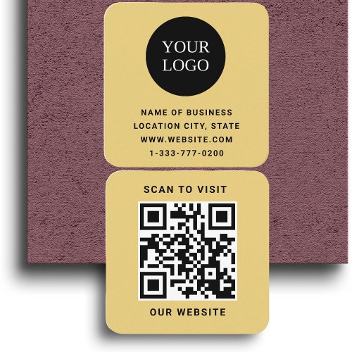 Modern Gold Custom Logo and QR Code  Square Business Card