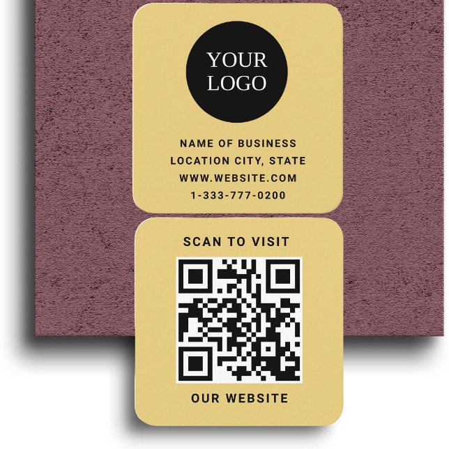 Modern Gold Custom Logo and QR Code  Square Business Card (Creator Uploaded)