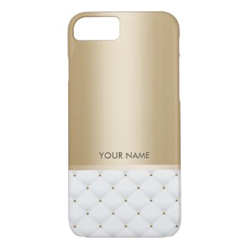 Modern Gold Custom Name Luxury White Quilted Iphone 8/7 Case by caseplus at Zazzle