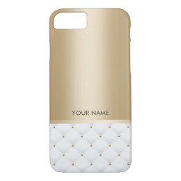 Modern Gold Custom Name Luxury White Quilted iPhone 8/7 Case