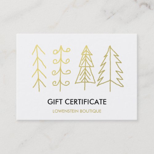 Modern Gold Cute Christmas Trees Gift Certificate