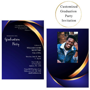 Modern Gold & Dark Blue Orthodox Graduation Party Invitation