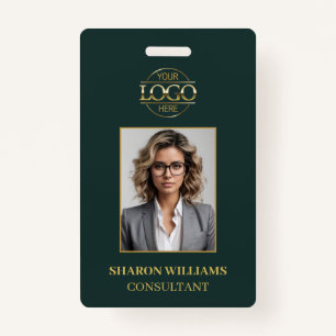 Modern Gold & Dark Green Simple Employee Photo ID Badge