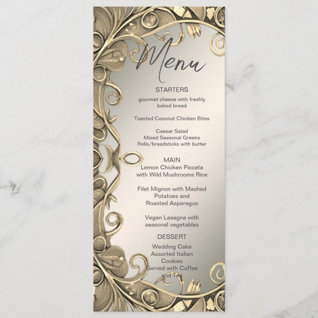Modern Gold Decorative Wedding Menu (Front)