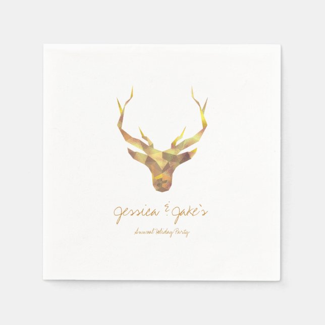 Modern Gold Deer, Holiday Paper Napkins (Front)
