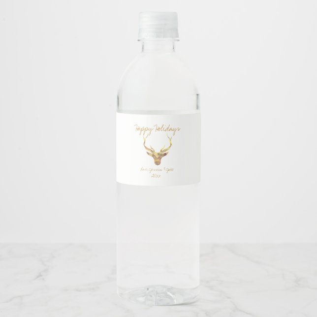 Modern Gold Deer, Holiday Water Bottle Label (Front)