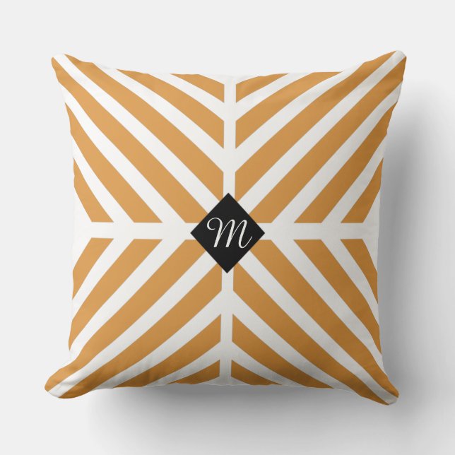 Modern Gold Diagonal Stripes Throw Pillow (Front)